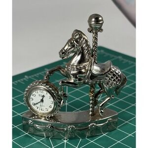 Elgin clock miniature metal carousel  horse figurine 3" Vintage Works New Batt.